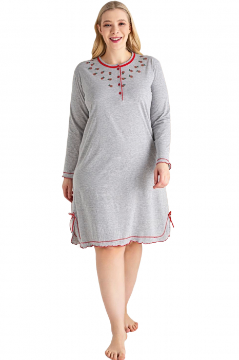 Pijama bumbac tip camasa de noapte dama, batal marime mare, gri, embody.ro [4]