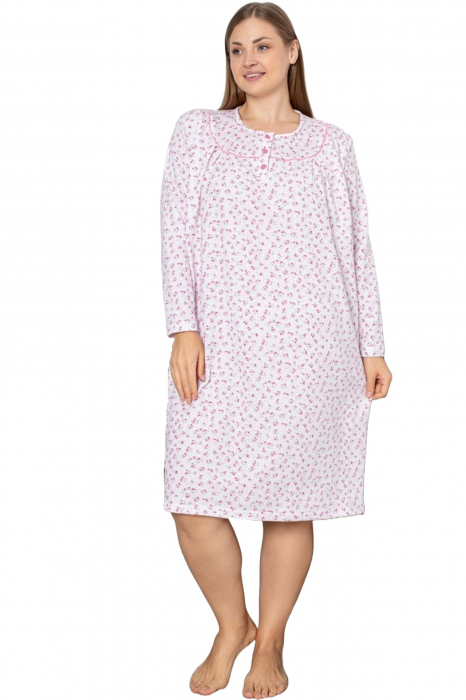 Pijama bumbac tip camasa de noapte dama cu maneca lunga, batal marime mare, albembody.ro [3]