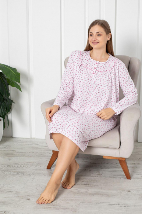 Pijama bumbac tip camasa de noapte dama cu maneca lunga, batal marime mare, albembody.ro [2]