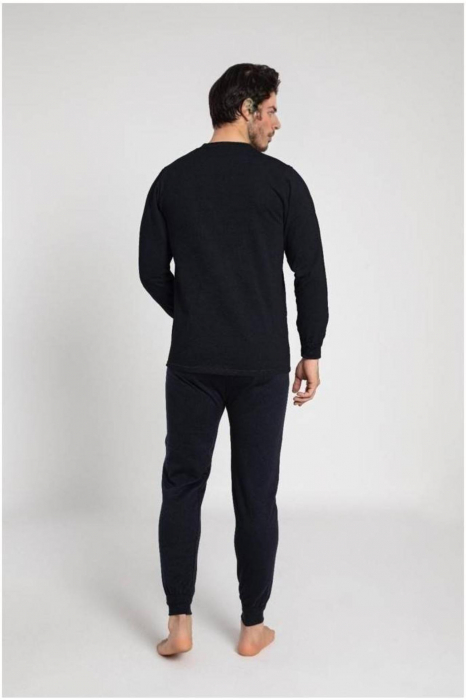 Pijama bumbac vatuit barbat, cu maneci si pantaloni lungi, imprimeu uni, bleumarin, embody.ro [2]