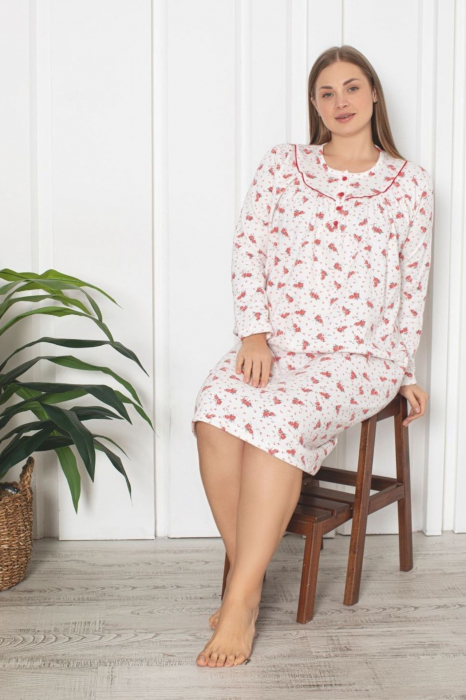 Pijama bumbac dama, tip camasa de noapte, batal marime mare, alb, embody.ro [2]