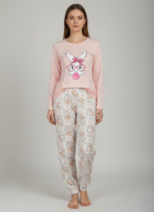 Pijama bumbac de Dama, Set cu Bluza si Pantaloni lungi corai 15715 [1]