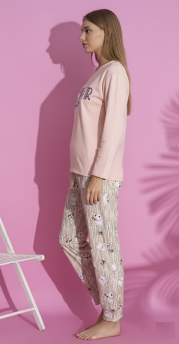 Pijama bumbac vatuit de Dama, Set cu Bluza si Pantaloni lungi corai 15443 [2]