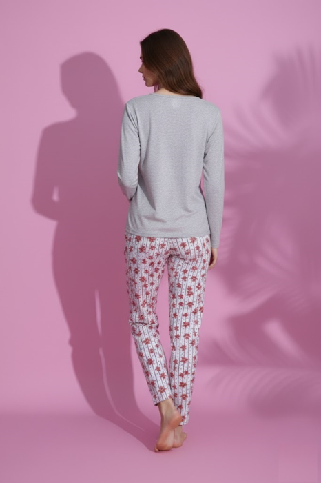 Pijama bumbac vatuit de Dama, Set cu Bluza si Pantaloni lungi gri 15409 [3]