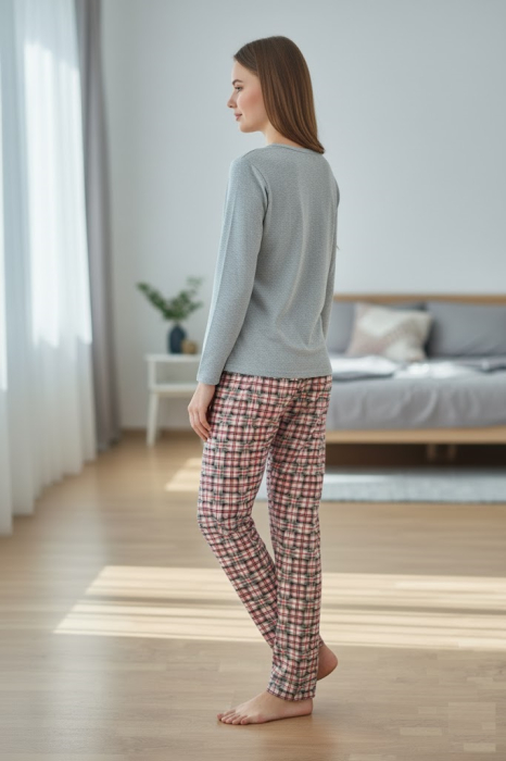 Pijama bumbac vatuit de Dama, Set cu Bluza si Pantaloni lungi albastru 15476 [2]