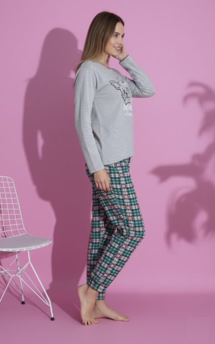 Pijama bumbac vatuit de Dama, Set cu Bluza si Pantaloni lungi gri 15429 [2]