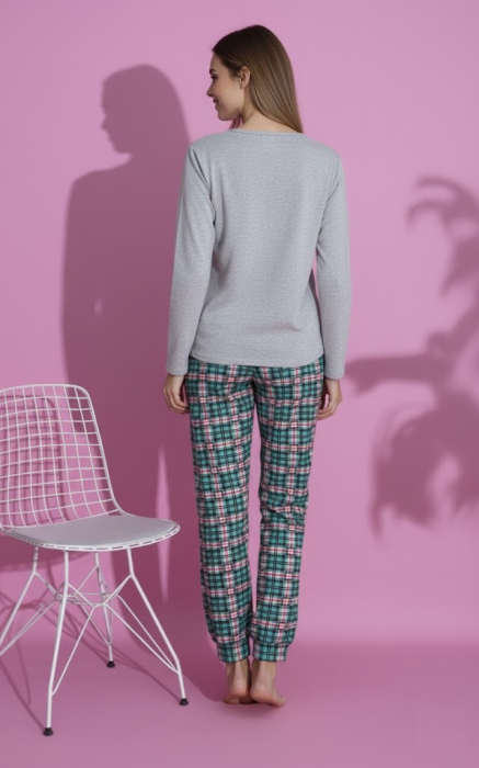 Pijama bumbac vatuit de Dama, Set cu Bluza si Pantaloni lungi gri 15429 [3]