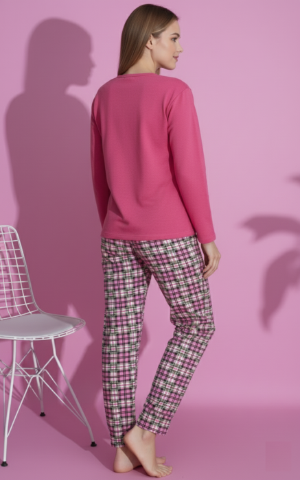 Pijama bumbac vatuit de Dama, Set cu Bluza si Pantaloni lungi roz 15429 [2]