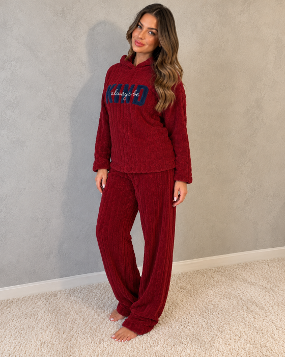 Pijama Dama Polar Pufoasa si Calduroasa, cu Gluga, Model KIND, Bordo 7017 [5]