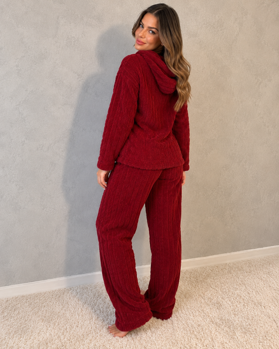 Pijama Dama Polar Pufoasa si Calduroasa, cu Gluga, Model KIND, Bordo 7017 [4]