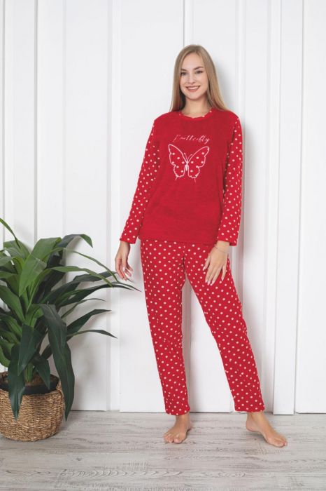 Pijama cocolino dama, imprimeu Butterfly, rosu 307 [2]