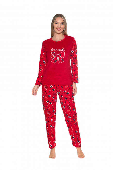 Pijama cocolino dama, imprimeu cadou Craciun, rosu 314 [3]