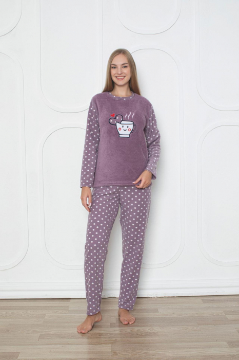 Pijama cocolino dama, imprimeu coffe, mov 303 [2]