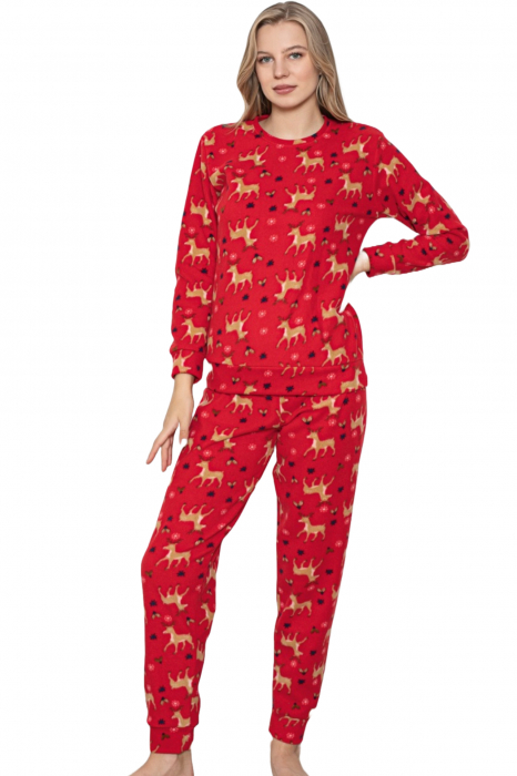 Pijama cocolino dama, imprimeu Craciun si reni, rosu, embody.ro [3]