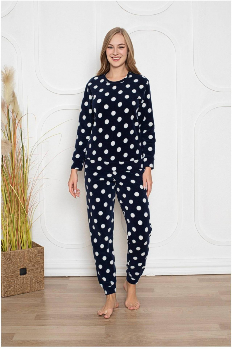 Pijama cocolino dama, imprimeu Craciun fulgi de nea, bleumarin, embody.ro [2]