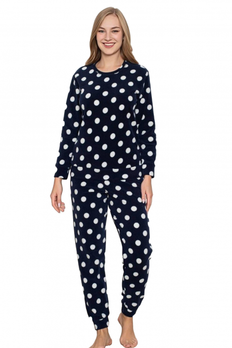 Pijama cocolino dama, imprimeu Craciun fulgi de nea, bleumarin, embody.ro [3]