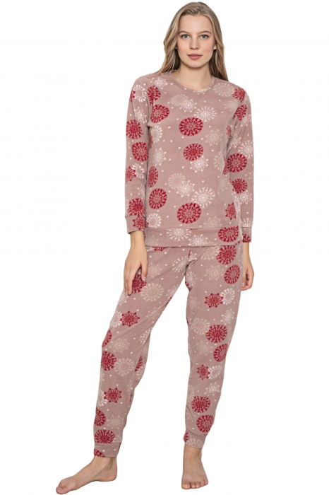 Pijama cocolino dama, imprimeu Craciun fulgi de nea, corai, embody.ro [3]