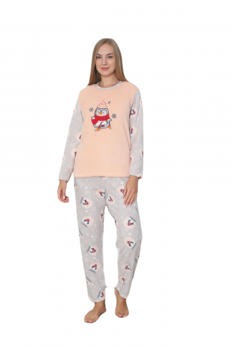 Pijama cocolino dama, imprimeu Craciun pinguin fericit, corai 304 [3]
