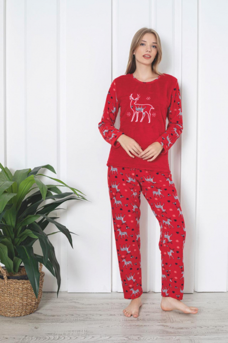 Pijama cocolino dama, imprimeu Craciun reni, rosu 314 [2]