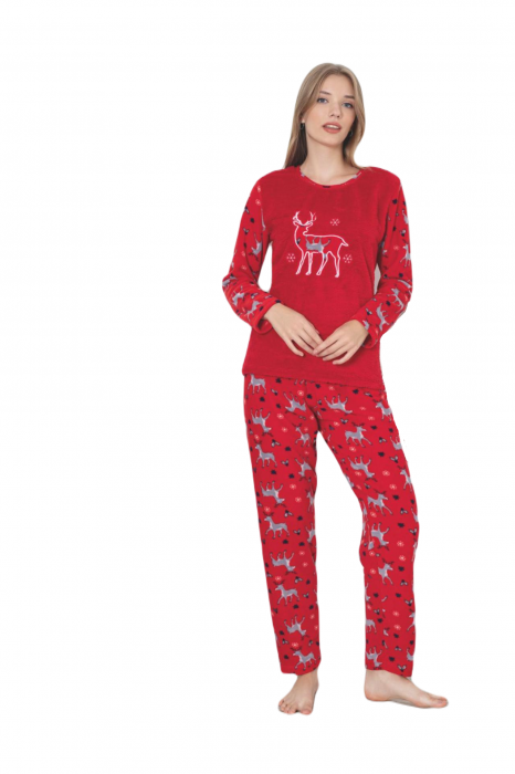 Pijama cocolino dama, imprimeu Craciun reni, rosu 314 [3]