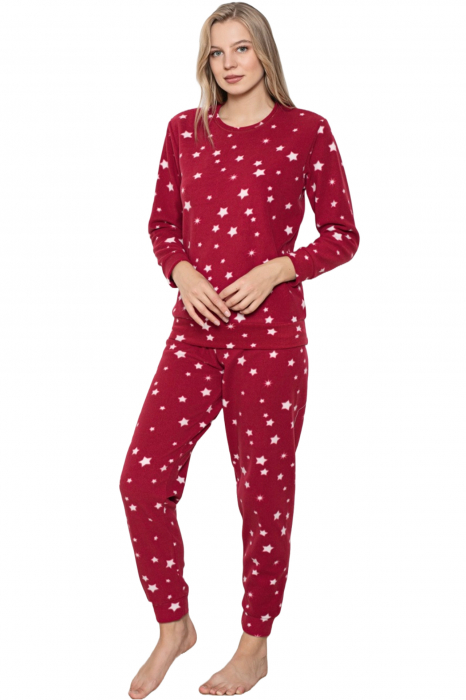 Pijama cocolino dama, imprimeu Craciun stelute, rosu, embody.ro [3]