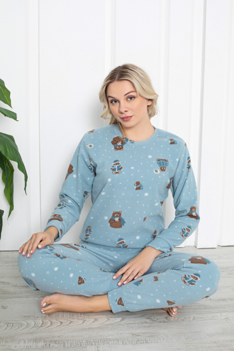 Pijama cocolino dama, imprimeu Craciun ursulet, albastru, embody.ro [2]