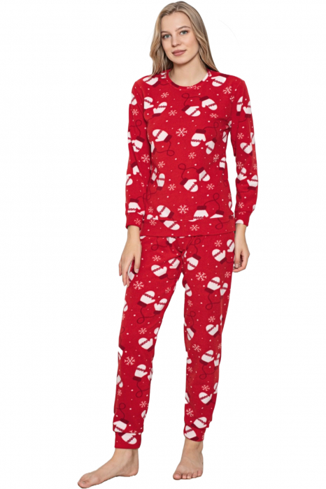 Pijama cocolino dama, imprimeu Craciun manusi, rosu, embody.ro [3]