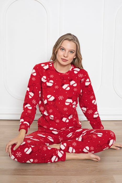 Pijama cocolino dama, imprimeu Craciun manusi, rosu, embody.ro [2]