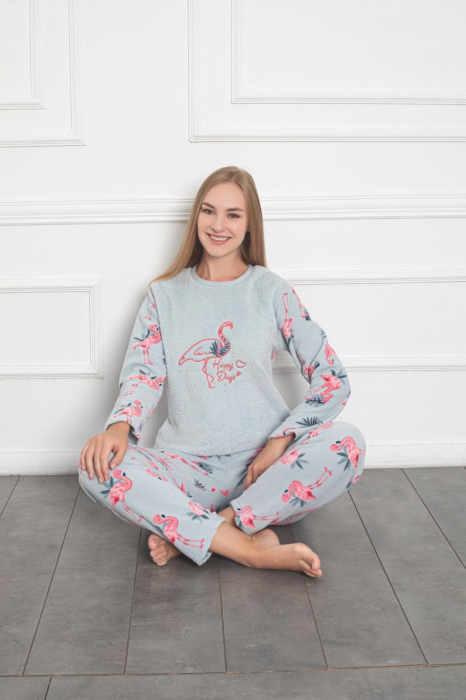 Pijama cocolino dama, imprimeu Flamingo, vernil 320 [2]