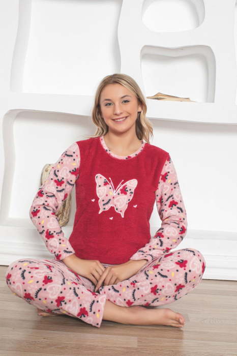 Pijama cocolino dama, imprimeu fluture, roz 324 [2]