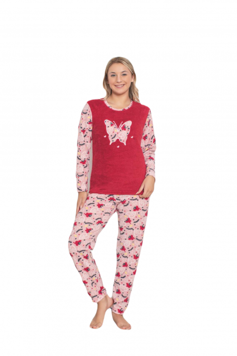 Pijama cocolino dama, imprimeu fluture, roz 324 [3]