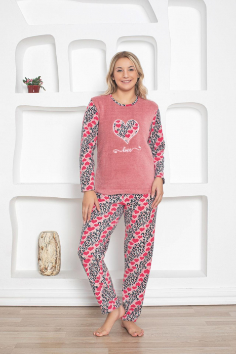 Pijama cocolino dama, imprimeu inimioara love, corai 323 [2]