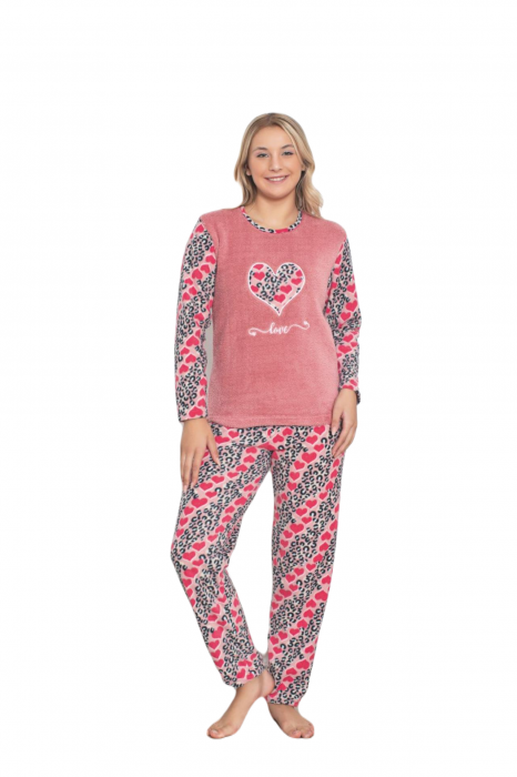 Pijama cocolino dama, imprimeu inimioara love, corai 323 [3]