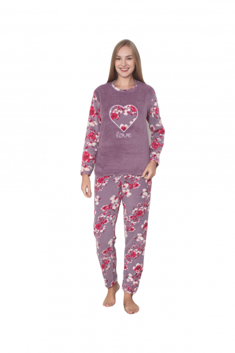 Pijama cocolino dama, imprimeu inimioara love, mov 312 [2]