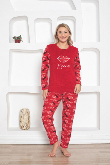 Pijama cocolino dama, imprimeu Kiss, rosu 321 [2]