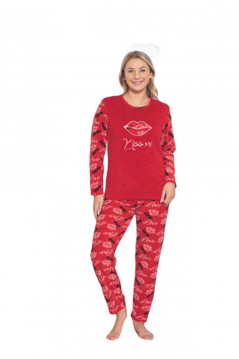 Pijama cocolino dama, imprimeu Kiss, rosu 321 [3]
