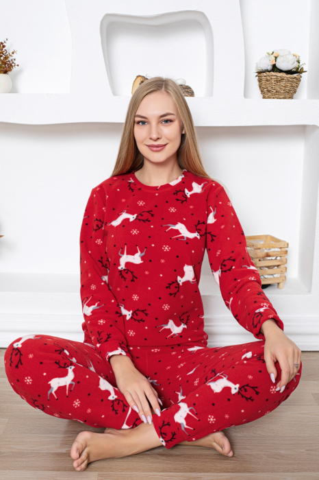 Pijama cocolino dama, imprimeu Craciun reni, rosu, embody.ro [2]