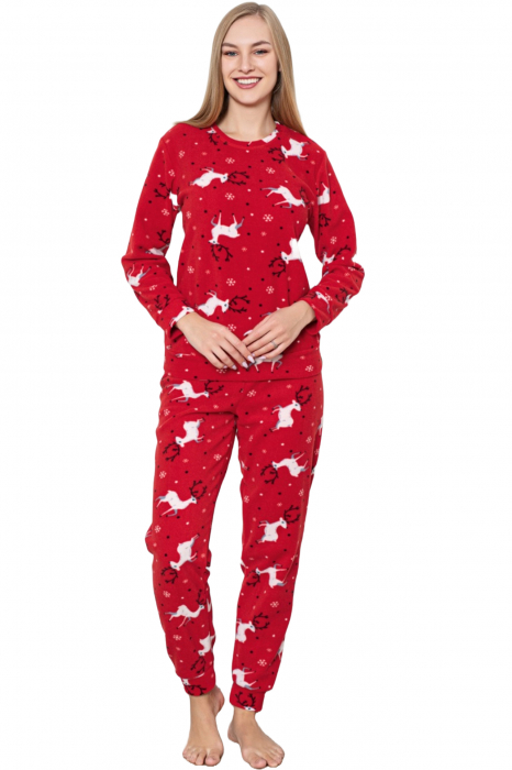 Pijama cocolino dama, imprimeu Craciun reni, rosu, embody.ro [3]