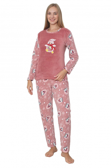 Pijama cocolino dama, imprimeu pinguin Craciun, corai 301 [3]