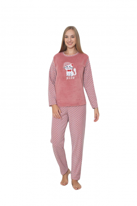 Pijama cocolino dama, imprimeu pisicuta meow, corai 302 [3]