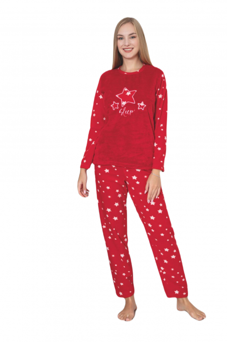Pijama cocolino dama, imprimeu stelute sleep, rosu 305 [3]