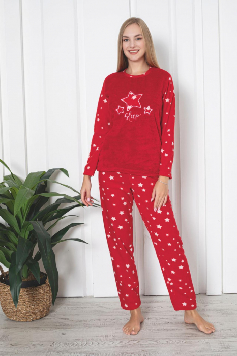 Pijama cocolino dama, imprimeu stelute sleep, rosu 305 [2]