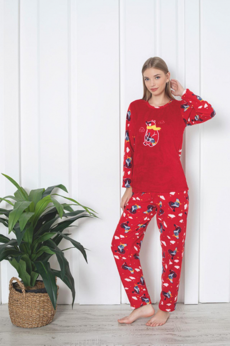 Pijama cocolino dama, imprimeu ursulet Craciun, rosu 315 [2]