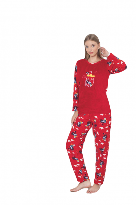 Pijama cocolino dama, imprimeu ursulet Craciun, rosu 315 [3]