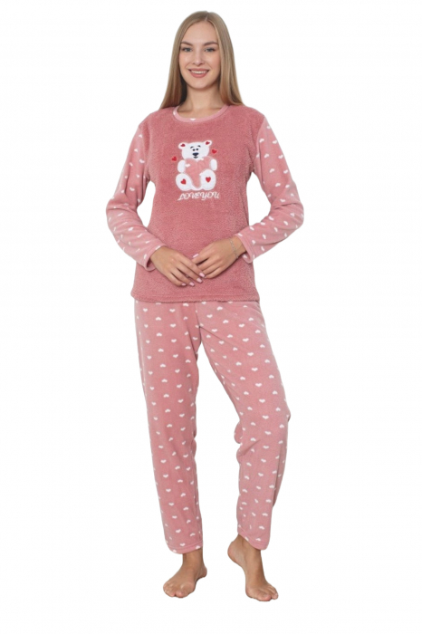 Pijama cocolino dama, imprimeu ursulet love you, corai 300 [3]