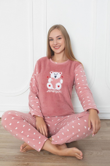 Pijama cocolino dama, imprimeu ursulet love you, corai 300 [2]