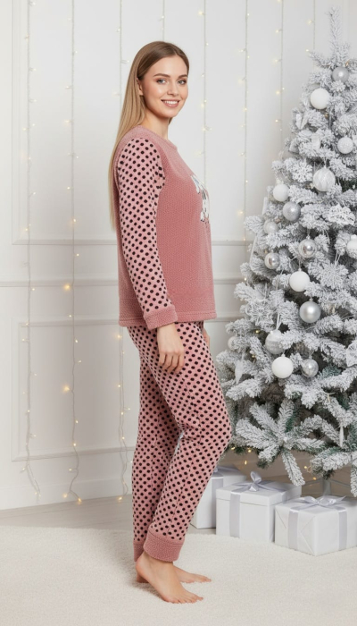 Pijama cocolino dama polar, pufoasa si calduroasa, corai 02127 cadou Craciun [2]