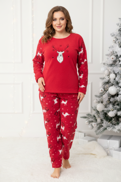 Pijama Craciun cocolino dama polar, pufoasa si calduroasa marime mare rosu [1]