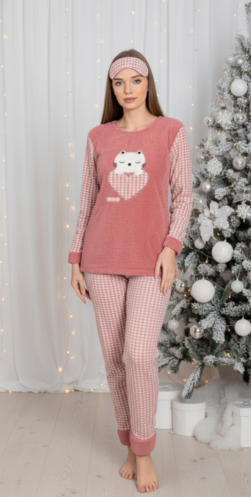 Pijama cocolino dama polar, pufoasa si calduroasa, corai 02134 cadou Craciun [1]
