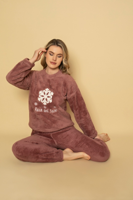 Pijama cocolino dama polar, pufoasa si calduroasa, roz prafuit 434 [3]